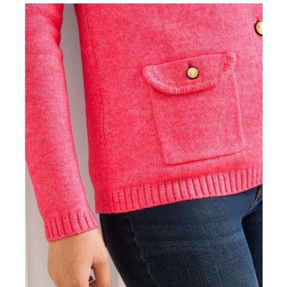 Talbots Honeysuckle Cardigan Flap Pockets V Neck Coral Button Front Sweater Sz L - Picture 2 of 9